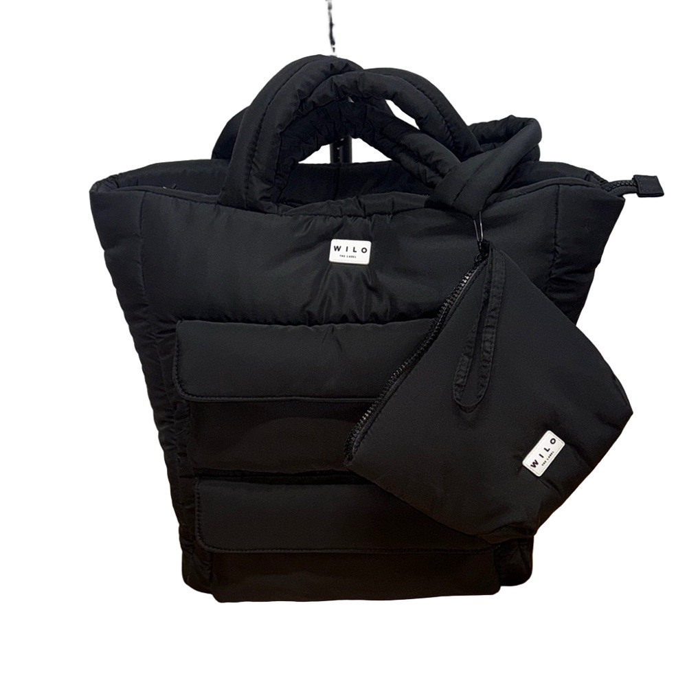 Wilo Black Puffer Tote Bag Quilted Nylon Cargo Travel Tote Lightweight NWT - Picture 1 of 7
